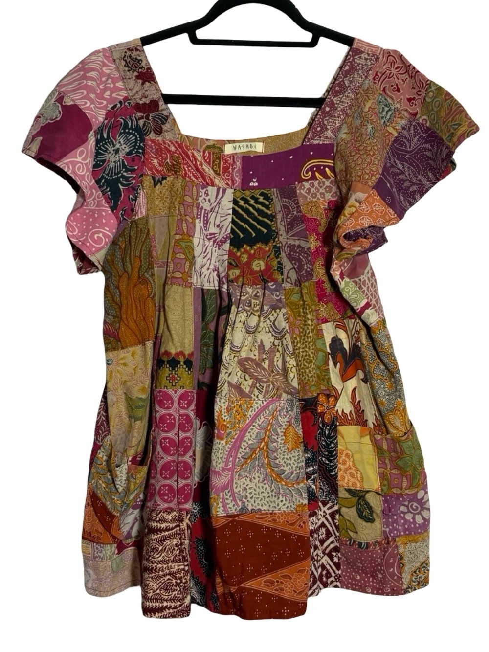 Patchwork Scoop-Neck Women's Top in Multi Pink